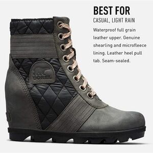 Sorel Lexi Quilted Leather Wedge Boots in Dark Slate